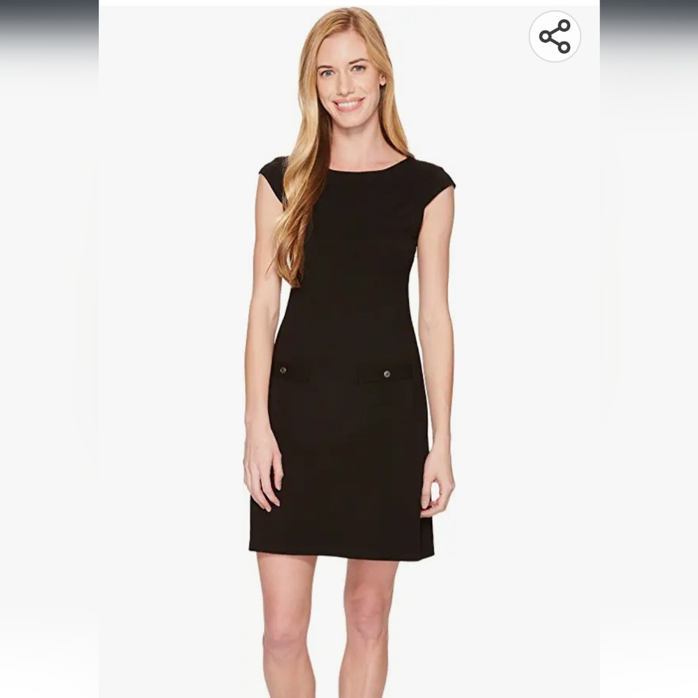 FIG Pia Voyage Cap Sleeve Black Tunic Dress Organic Cotton faux pockets